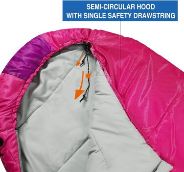 Дитячий спальний мішок REDCAMP для хлопчиків та дівчаток 175 x 65 см, матусин спальний мішок, зручний, легкий, теплий, регульована довжина, 3 сезони, підходить для кемпінгу та активного відпочинку, синій/рожевий. Наповнювач 0,1 кг.