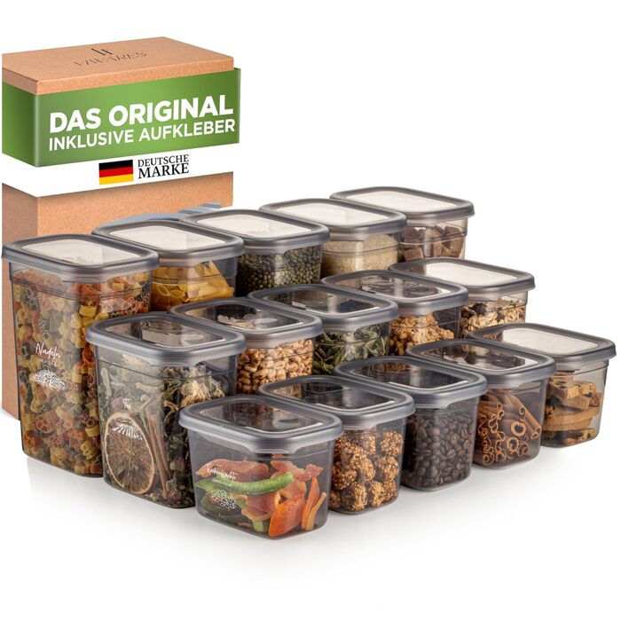 Герметичні контейнери для зберігання з кришками Набір контейнерів для зберігання з 15 предметів Без бісфенолу А Для зберігання пластівців, борошна та цукру Практична кухонна коробка для зберігання всіх продуктів Peggy15