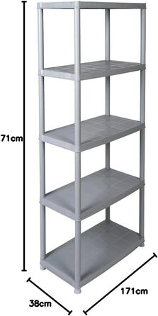 Пластиковий стелаж Kreher, безболтові стелажі, стійка для зберігання сірого кольору. Максимальне навантаження 150 кг. 71 x 38 x 171 В см. Сертифіковано TV Rheinland.