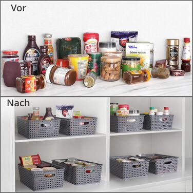 Пластикові кошики для зберігання Winter Shore, сірі 4 шт. - плетені дизайнерські кошики для зберігання речей у шафах, на кухонних полицях, під раковинах, у пральнях, спальнях, ванних кімнатах - 29 x 22,5 x 12 см