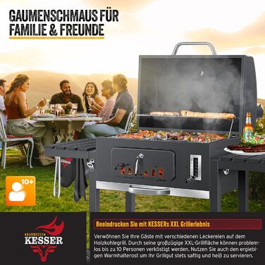 Візок для барбекю XXL вугільний гриль з кришкою, колесами, ручкою з нержавіючої сталі, решіткою для гриля і термометром Візок для