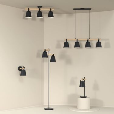 Торшер PANDORE - Торшер з 2 лампочками - 2xE27 40W - H.165 см x L.41 см - IP20 - Метал і дерево - Чорний (Настінний світильник Pandore - e27 40w - H.25 x L.25 см)