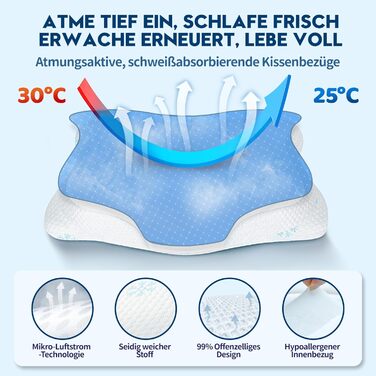 Подушка з піни з ефектом пам&39яті - подушка для шиї 2-в-1, подушка для сну на боці, комфортна подушка з в&39язкопружною піною для сну на боці, спині та животі, біла 65x40x12 см