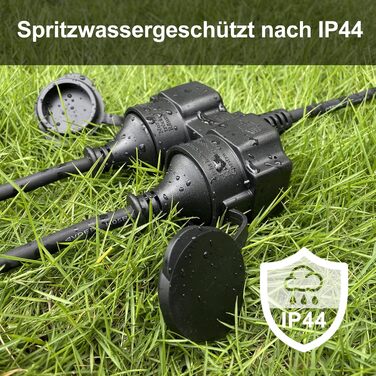 Подовжувач YIDE 5м з 2 розетками Schuko зовнішня, подвійний подовжувач для використання на вулиці IP44, 2 розетки із захисними контактами, гумовий кабель живлення зовні 3500 Вт, 2-х смуговий розподільник із захисним ковпачком 5 метрів 2 x Schuko
