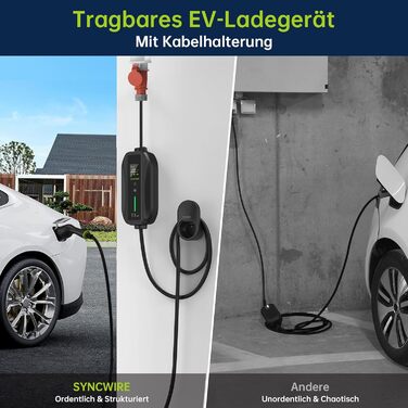 Зарядний пристрій для електромобілів SYNCWIRE 11кВт тип 2-5,5м 3-фазний 6-16А з регульованою потужністю зарядки зарядний кабель дл