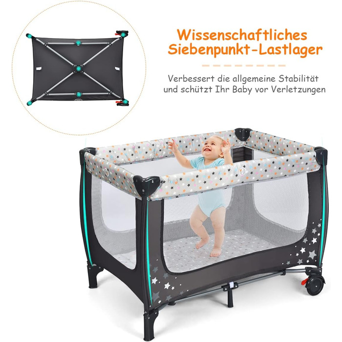 Ліжечко-манеж COSTWAY 2 в 1, складне, 120 x 60 см, 2-рівневе дитяче ліжечко з матрацом та сумкою для перенесення (сіре)