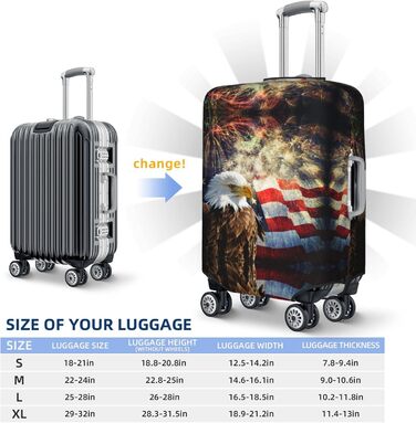 Чохол для валізи Пілотний кокпіт, захист від пилу та подряпин, принт з американським прапором, орлом та феєрверком, розмір 80 см
