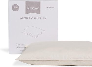 Дитяча подушка Little Green Sheep 40x60 см, дитяча подушка з органічної вовни для малюків - м'яко сформована для всебічного комфор