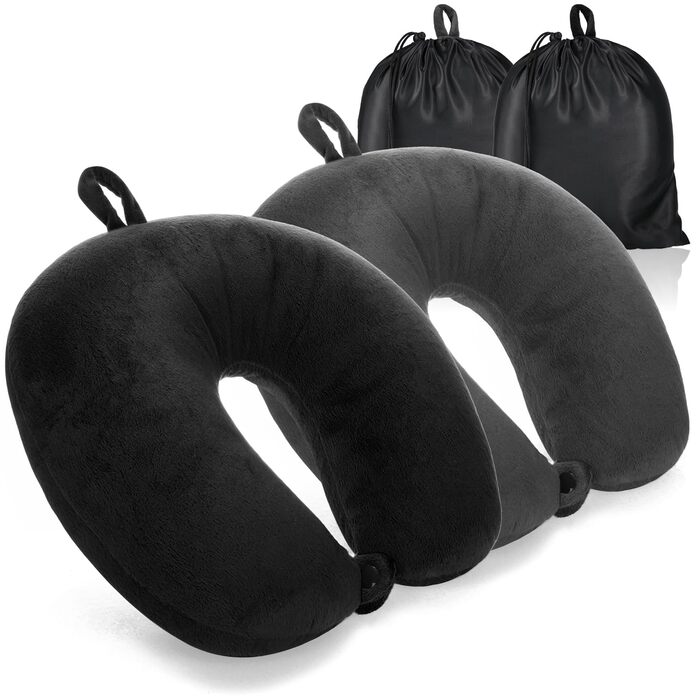Преміум подушки для шиї - Подушки для підтримки шиї з піною з ефектом пам&39яті - Подушки для шиї для дорослих - Оксамитова м&39яка дорожня подушка для літака, автомобіля, поїзда, корабля та автобуса - Снодійний засіб, 2 шт., сірий чорний, 2 шт.