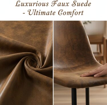 Комплект обідніх стільців Homy Casa з 4 предметів, скандинавський вінтажний стиль, сидіння зі штучної замші зі сталевими ніжками чорного та коричневого кольорів.