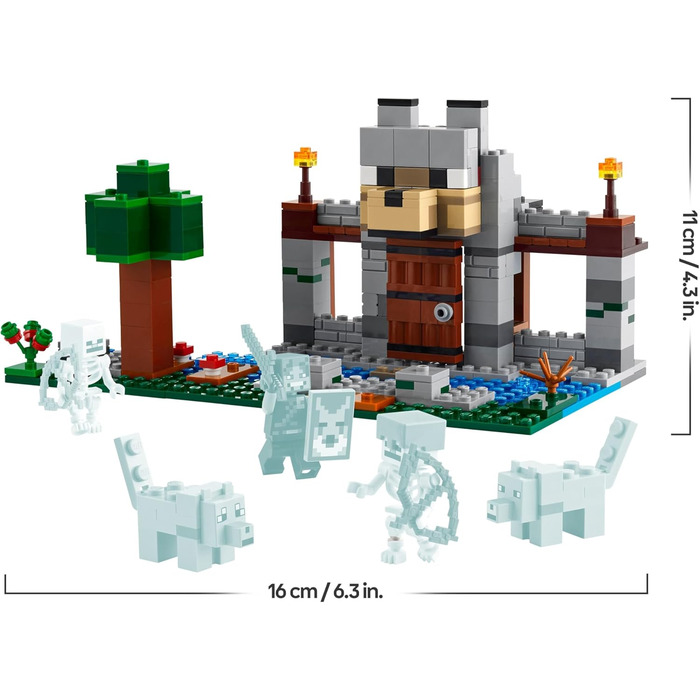 Вовча фортеця - Дитяча іграшка з однією мініфігуркою, двома фігурками скелетів та двома вовками - Аксесуари, такі як верстак та меч - Подарунок для геймерів для хлопчиків та дівчаток віком від 8 років - 21261
