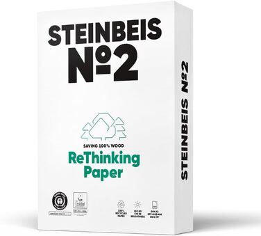 Папір для принтера Steinbeis No. 2 перероблений папір формату DIN A3 80 г/м, білий і без хлору, 2500 (5 x 500) аркушів високоякісного копіювального паперу ISO 80 / CIE 85