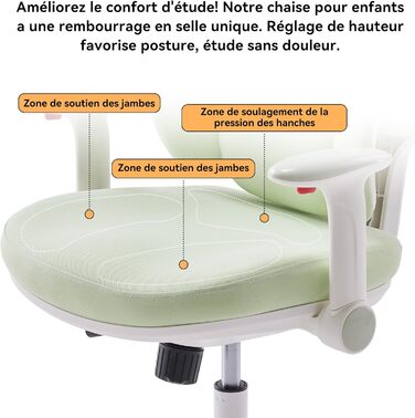 Дитяче письмове крісло MUSSO T30, ергономічне поворотне крісло з 3D-підтримкою поперекового відділу хребта/глибиною сидіння, 2D-підлокітниками/підголівником/поворотом 45, регулюванням висоти, сітчастим чохлом, підходить для школи, дитячої кімнати та викор