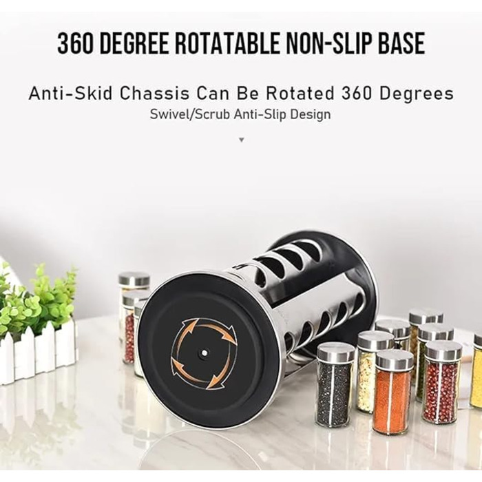 Карусель для спецій, підставка для спецій, що обертається на 360, 20 банок для спецій (порожніх), харчова нержавіюча сталь 430, обертова кухонна підставка для спецій, банки для спецій для струшування, з етикетковим папером та ручкою, 20 порожніх банок