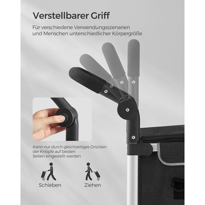 Сумка-візок SONGMICS для покупок, 35 літрів, з термо-відділенням, чорна, складана, знімний мішок KST03BK