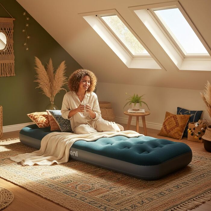 Надувний матрац AVENLI, надувне ліжко для кемпінгу з вбудованим ножним насосом для 1 особи, 1973x22 см, надувний матрац, гостьове ліжко, м&39яка спальна поверхня з флокованим чохлом, дорожнє ліжко для кемпінгу та дому