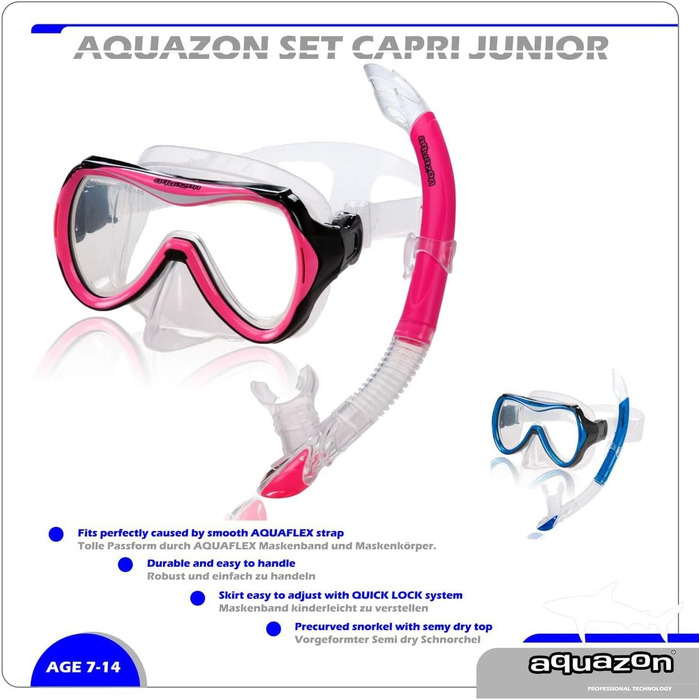 Високоякісний набір для сноркелінгу, набір для дайвінгу, набір для плавання, маска для сноркелінгу із загартованими лінзами, трубка з напівсухим верхом для дітей та підлітків віком 7-12 років, рожевий