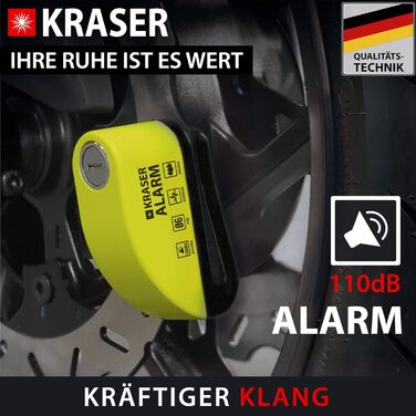 Протиугінний замок для мотоцикла з сигналізацією 110 дБ, посилений, 3 ключі (2 запасні). Високонадійний замок для мотоцикла та велосипеда, водонепроникний, з тросом нагадування 1.5 м, чохол. Універсальний замок, жовто-чорний., 6Y