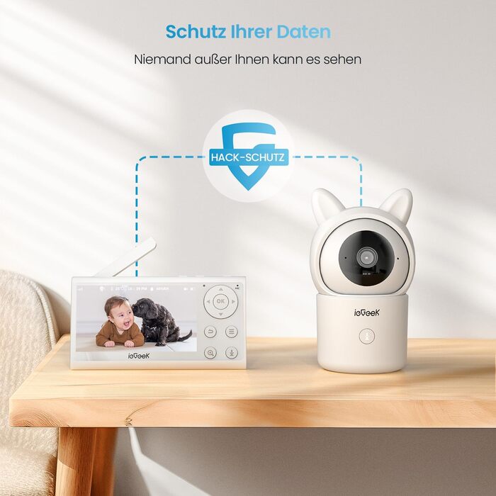 Радіоняня ieGeek із камерою та додатком, інтелектуальне нічне бачення, 1080P/4,3 дюйма Wi-Fi Video Radio Baby Monitor PTZ 355, авт