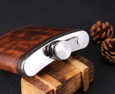 Фляжка з візерунком під крокодилячу шкіру, нержавіюча сталь, 510 мл/18 унцій, велика місткість, для віскі, лікеру, обгорнута штучною шкірою, TANEAXON 18 унцій E. Візерунок під крокодилячу шкіру