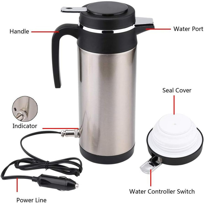 Автомобільний чайник, автомобільний чайник з нержавіючої сталі для вантажівок 1200 мл чашка швидкого закипання для води чай кава (