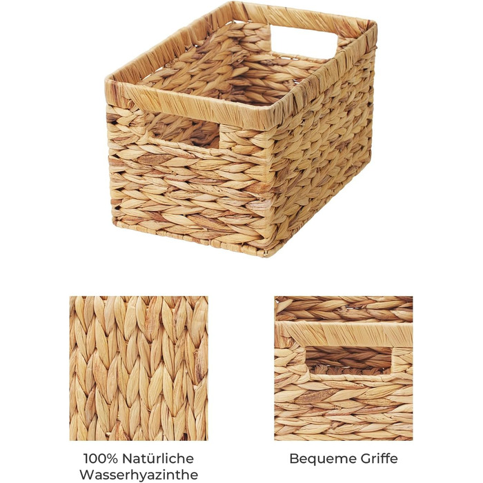Кошик для зберігання водяного гіацинта StorageWorks, квадратна скринька для зберігання, міцні полиці у формі водяного гарбуза з ручками, декоративний кошик для подарунків, туалетного приладдя, великий, 2 предмети 33 x 21 x 18 см натурального кольору (водя