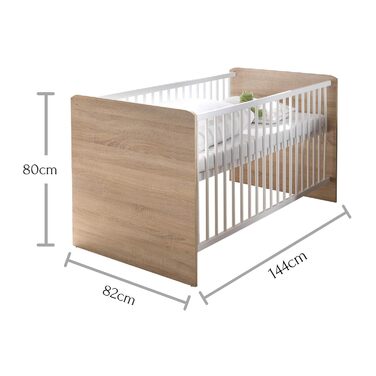 Безпечне дитяче ліжко WIKI зі спальним місцем 70 x 140 см - Гарне дитяче ліжечко для безпечного сну в кольорі Sonoma Oak Look, білий колір - 144 x 80 x 82 см (Ш/В/Г) 144Д x 82Ш x 80В см