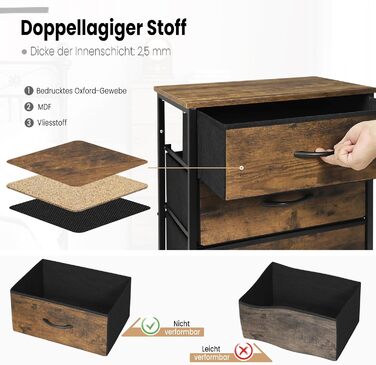 Комод WOLTU з 5 тканинними шухлядами, сервант, комод, для спальні, вітальні, коридору, металевий каркас, матеріал дерево, вінтажний дерев&39яний вигляд чорного кольору SSK004hov вінтажний дерев&39яний вигляд чорного кольору 1