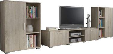 Настінна шафа для вітальні Herkules для життя, сучасна настінна шафа для вітальні, шафа для вітальні з тумбочкою під телевізор, буфетом та настінною полицею, повний комплект меблів для вітальні - Sonoma