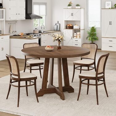 Круглий обідній стіл для 4-6 осіб, діаметр 120 см, з міцними дерев&39яними ніжками, темний дуб, сучасний круглий стіл для кухні, їдальні та вітальні (лише стіл) Golden Phoebe