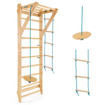 Стіна для скелелазіння COSTWAY, Гімнастична стіна, Гімнастична стіна на відкритому повітрі, Гімнастичне обладнання, Дерев&39яна, Вантажопідйомність 100 кг