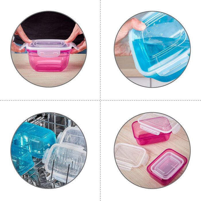 Набір контейнерів для зберігання продуктів Grizzly з 4 предметів (0,4 л, 0,8 л, 1,4 л, 2,3 л), прямокутні, пластикові, 100 герметичні/водонепроникні, придатні для використання в мікрохвильовій печі, м&39ятно-зелені