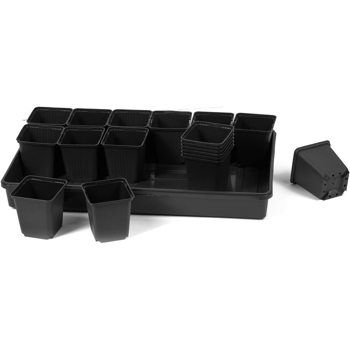 Квадратних горщиків для розсади з блюдцями, горщики для живців та розмноження розсади, з лотком, лотки для перенесення човників (горщики для розсади 9x9x9,5 блюдця 5 шт.) Горщики для розсади 9x9x9,5 блюдця, 5 шт., 18