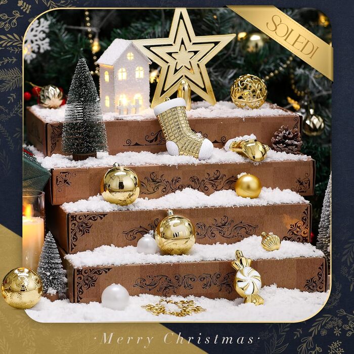 Набір із 128 різдвяних кульок золотих та білих SOLEDI