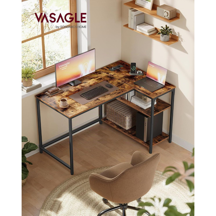 Кутовий письмовий стіл VASAGLE L-подібний, комп'ютерний стіл, 110 x 80 см, вінтажний коричневий