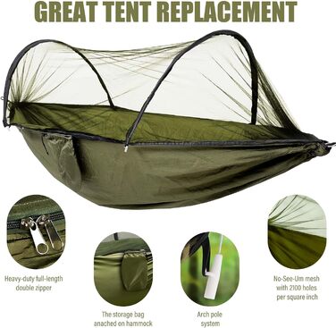 Надлегкий гамак для вулиці 270x140 см з москітною сіткою, міцний та довговічний гамак із сумкою для зберігання, підходить для саду, кемпінгу, балкону, подвір&39я, пляжу