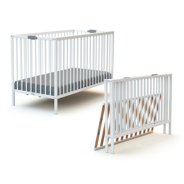 Складане дерев&39яне дитяче ліжко 60x120 см з матрацом Біле FLEX Складане дитяче ліжко 3 рівні регулювання висоти Компактне Портативне Складане Економія місця