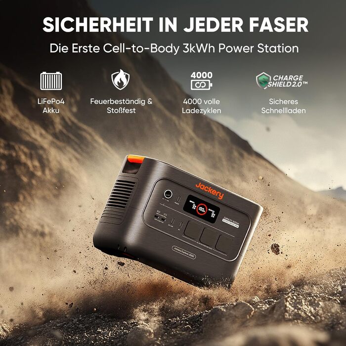 Портативна електростанція Jackery E3000 v2, акумулятор LiFePO4 ємністю 3072 Втгод/3600 Вт (макс. 7200 Вт), швидка зарядка 1,8 години, 2 порти USB-C PD 100 Вт, легкий та компактний сонячний генератор для кемпінгу, автофургонів та аварійного живлення