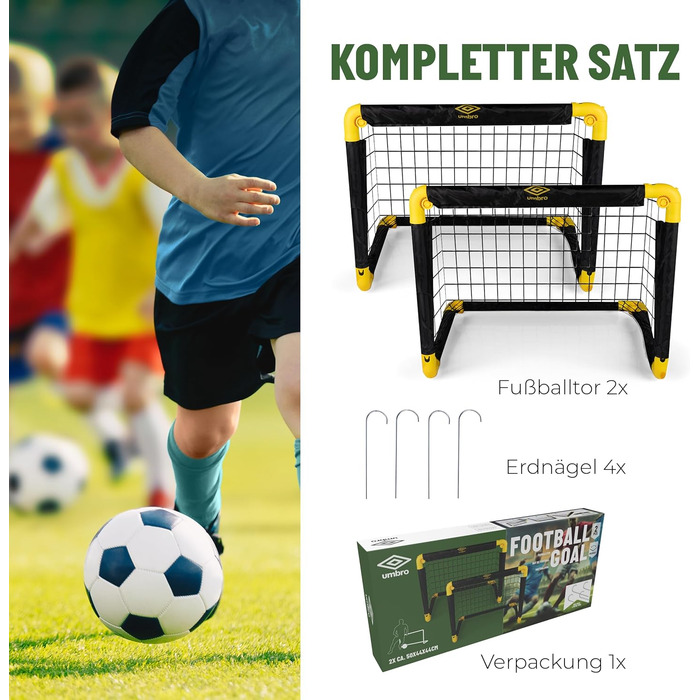 Футбольні ворота Umbro 50 x 44 x 44 см - Комплект із 2 футбольних воріт - Складані футбольні ворота - Футбольні ворота для саду та дітей - Тренувальний футбольний інвентар для приміщень та вулиці - Пластик - Чорний/Жовтий
