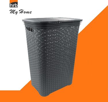 Кошик для білизни з кришкою з ротанга, пластиковий для зберігання білизни, сортувальник для білизни (65 л - квадратний, антрацит)