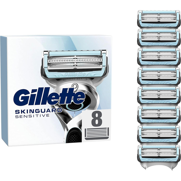 Леза для бритв Gillette SkinGuard Sensitive для бритв, 8 змінних лез для вологих бритв чоловіків із захистом шкіри, зроблено в Німеччині Новинка