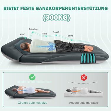 Автомобільний надувний матрац з комплексними аксесуарами для сну в автомобілі, герметичний, зручний, міцний автомобільний надувний матрац, надувні ліжка з повітряним насосом, для позашляховиків, мінівенів, MPV, дорожніх подорожей, наметів на даху, зеленог