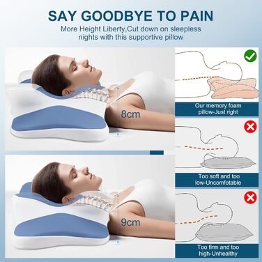 Подушки, 2 регульовані по висоті, з піни з ефектом пам&39яті, для підтримки сну (сині)