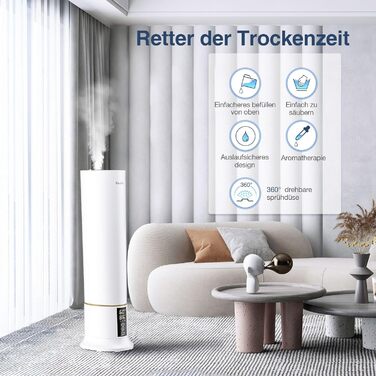 Зволожувач повітря Grelife 9 л, зволожувач повітря з верхнім заповненням для спальні, дитячої, автоматичне вимкнення, 3 налаштуван