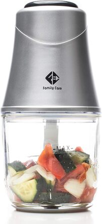 Подрібнювач для кухні Family Care електричний, 3 титанові леза, 300 Вт, скляна миска 600 мл, багатофункціональний, різак для м'яса, подрібнювач цибулі, овочі, горіхи, морозиво 600 мл 300 Вт
