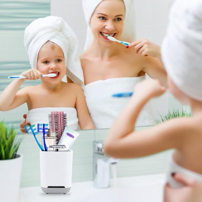 Тримач для зубних щіток, чашка для зубних щіток, знімний пластиковий тримач для зубних щіток, тримач для зубних щіток, тримач для електричних зубних щіток для ванної кімнати зі зливним отвором, 2 відділення для зубних щіток 1 слот для зберігання