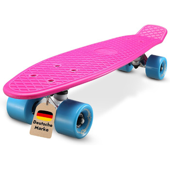 Скейтборд BIKESTAR Vintage Retro Cruiser 60 мм - круїзерний скейтборд для дітей та дорослих, початківці від 6-8 років, ретро дизайн Berry & Blue