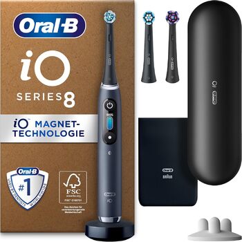 Електрична зубна щітка/електрична зубна щітка Oral-B iO Series 8 Plus Edition, ПЛЮС 3 щітки з відбілюванням, магнітний футляр, 6 режимів чищення, упаковка, що підлягає переробці, подарунок чоловік/жінка, чорний чорний (КАРТОННА УПАКОВКА)