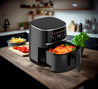 Літра, фритюрниця з цифровим сенсорним дисплеєм, 1500 Вт, регулювання 80-200, 8 програм, включаючи брошуру з рецептами 4,3 літра Компактний (компактний), 4,3