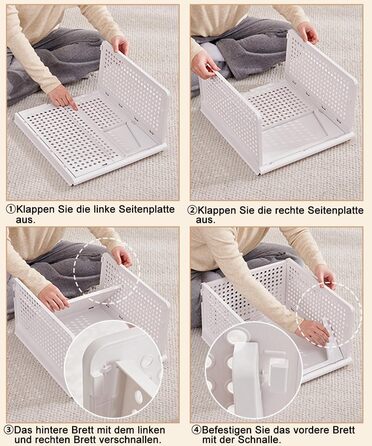 Набір із 5 високих ящиків для зберігання, білі штабелювані органайзери для гардеробу, складні полиці для зберігання, штабелювані ящики для шафи, пластикові ящики для зберігання 42 x 33 x 25 см, 5 шт. XL
